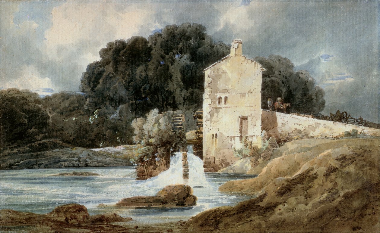 Az Abbey Mill, Knaresborough, 1801 körül (akvarell testfestékkel grafit felett, fektetett papíron) alkotó: Thomas Girtin