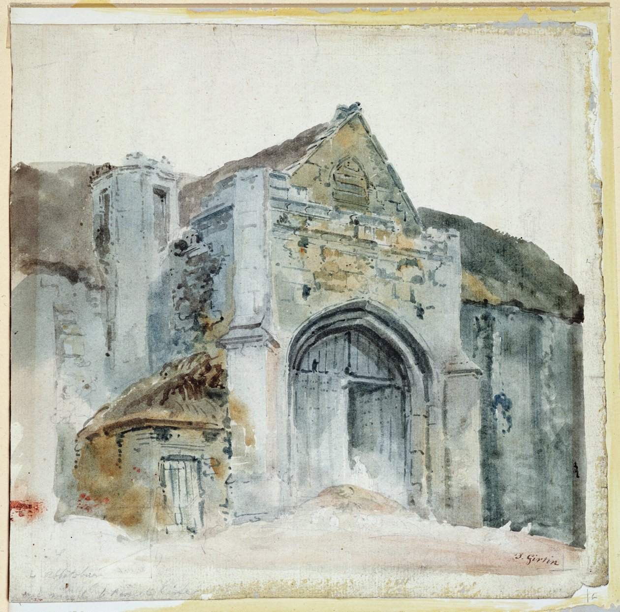 The Tithe Barn, Abbotsbury (akvarell papíron) alkotó: Thomas Girtin