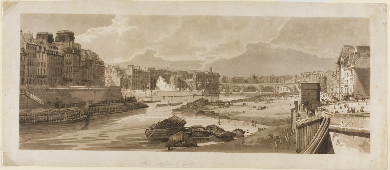 Kilátás a városra a Louvre-ral stb., Pont Marie-ból, Párizs legfestőibb kilátásainak húsz válogatásából alkotó: Thomas Girtin