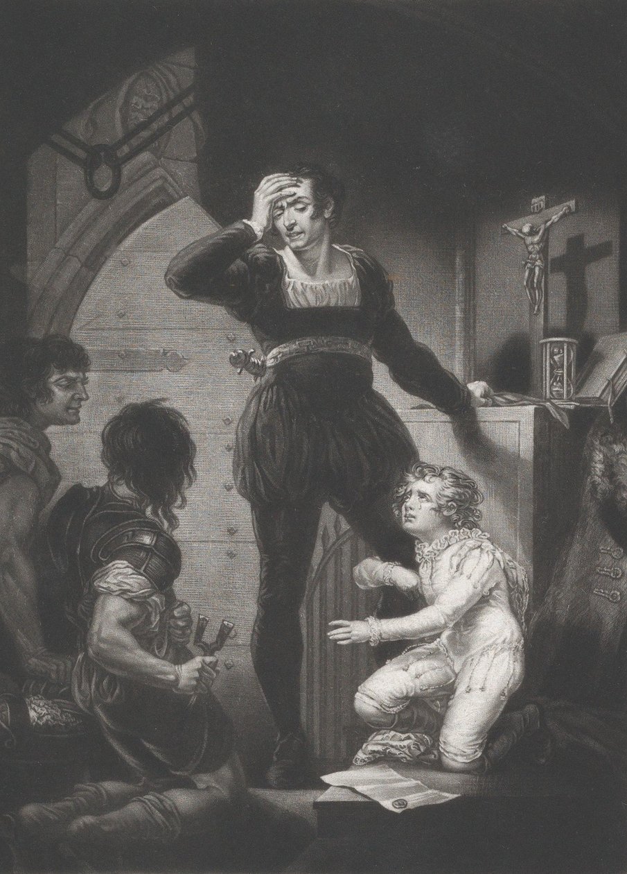 Arthur herceg és Hubert Shakespeare, János király, 4. felvonás, 1. jelenet, 1823-24. alkotó: Thomas Goff Lupton