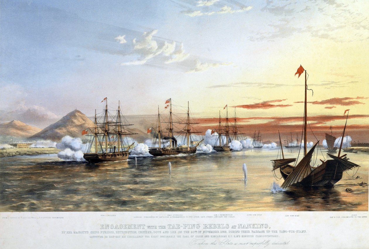 A tengerészeti támadás a Taiping lázadók ellen Nanjingban alkotó: Thomas Goldsworth (after) Dutton