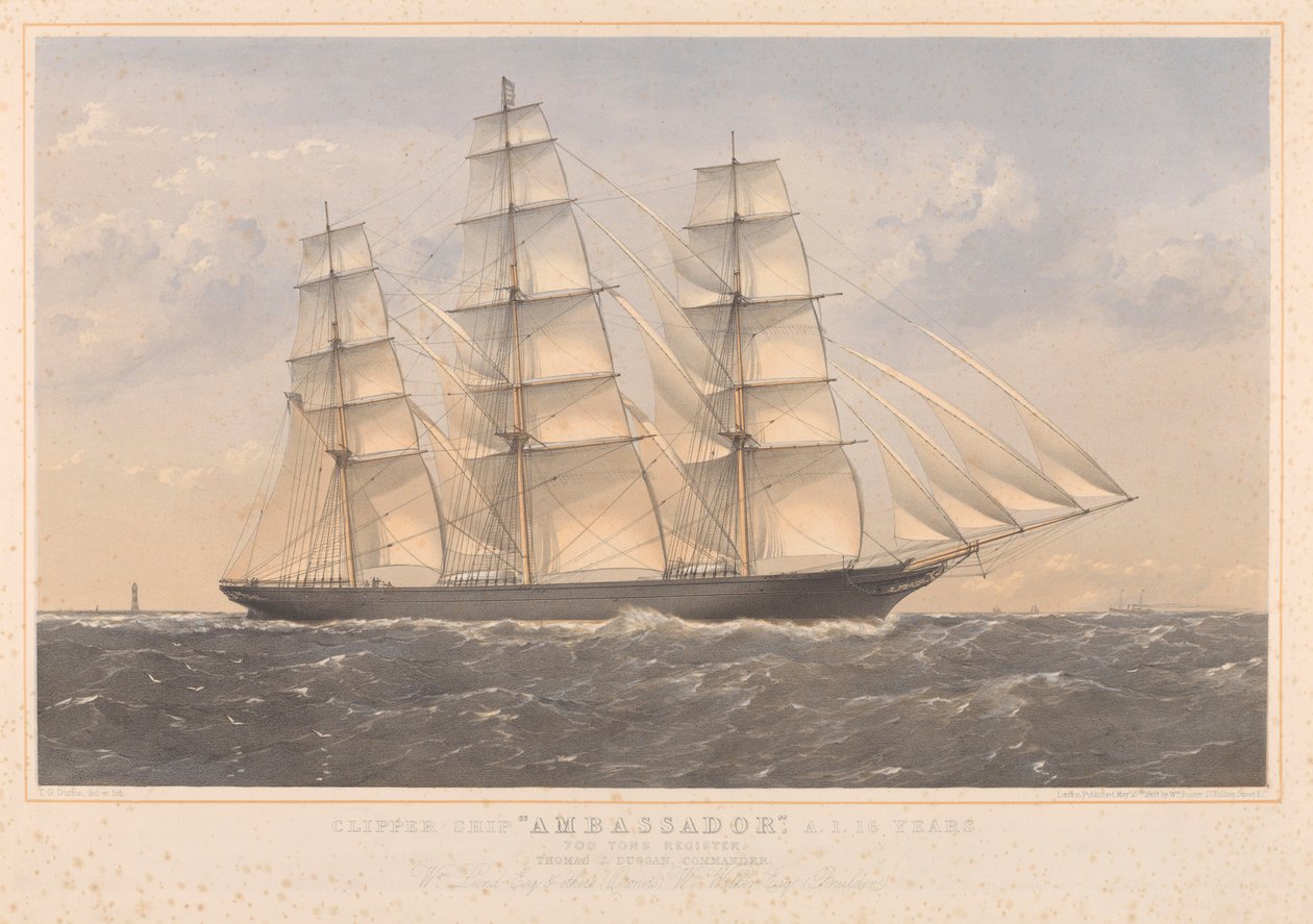 Clipper Ship Ambassador, A.1. 16 év... William Lund Esquire és mások (tulajdonosok) William Walker Esquire (építők) alkotó: Thomas Goldsworth Dutton