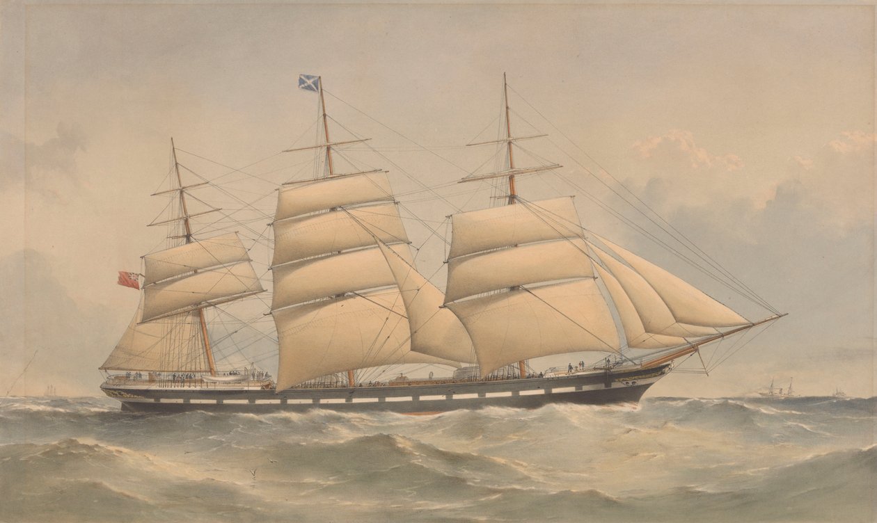 Az Aurora Clipper hajó a tengeren, 1868-74 körül (litográfia, színezett) alkotó: Thomas Goldsworth Dutton