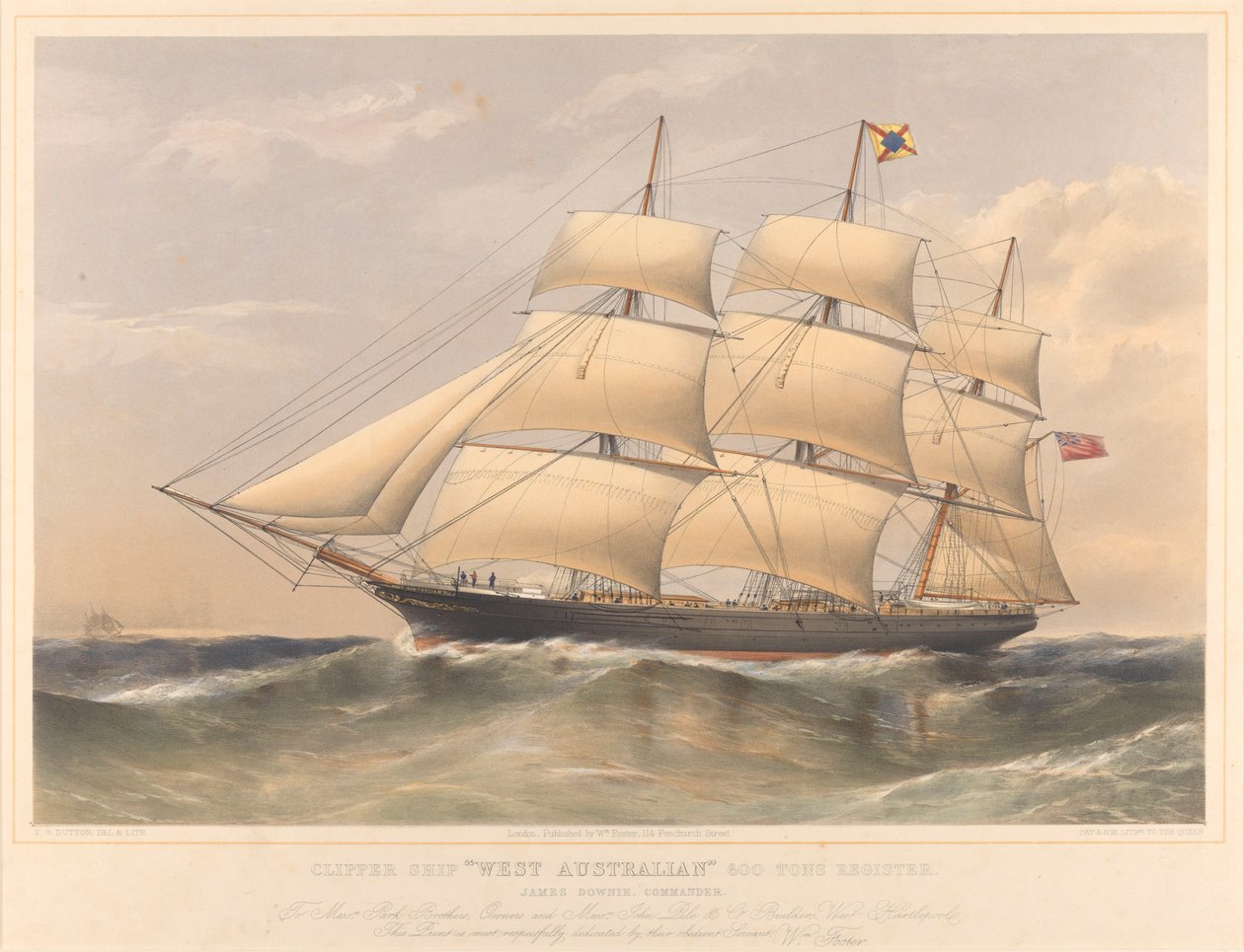 Clipper Ship West Australian 600 Tons Register, 1857-60 körül (litográfia, színes) alkotó: Thomas Goldsworth Dutton