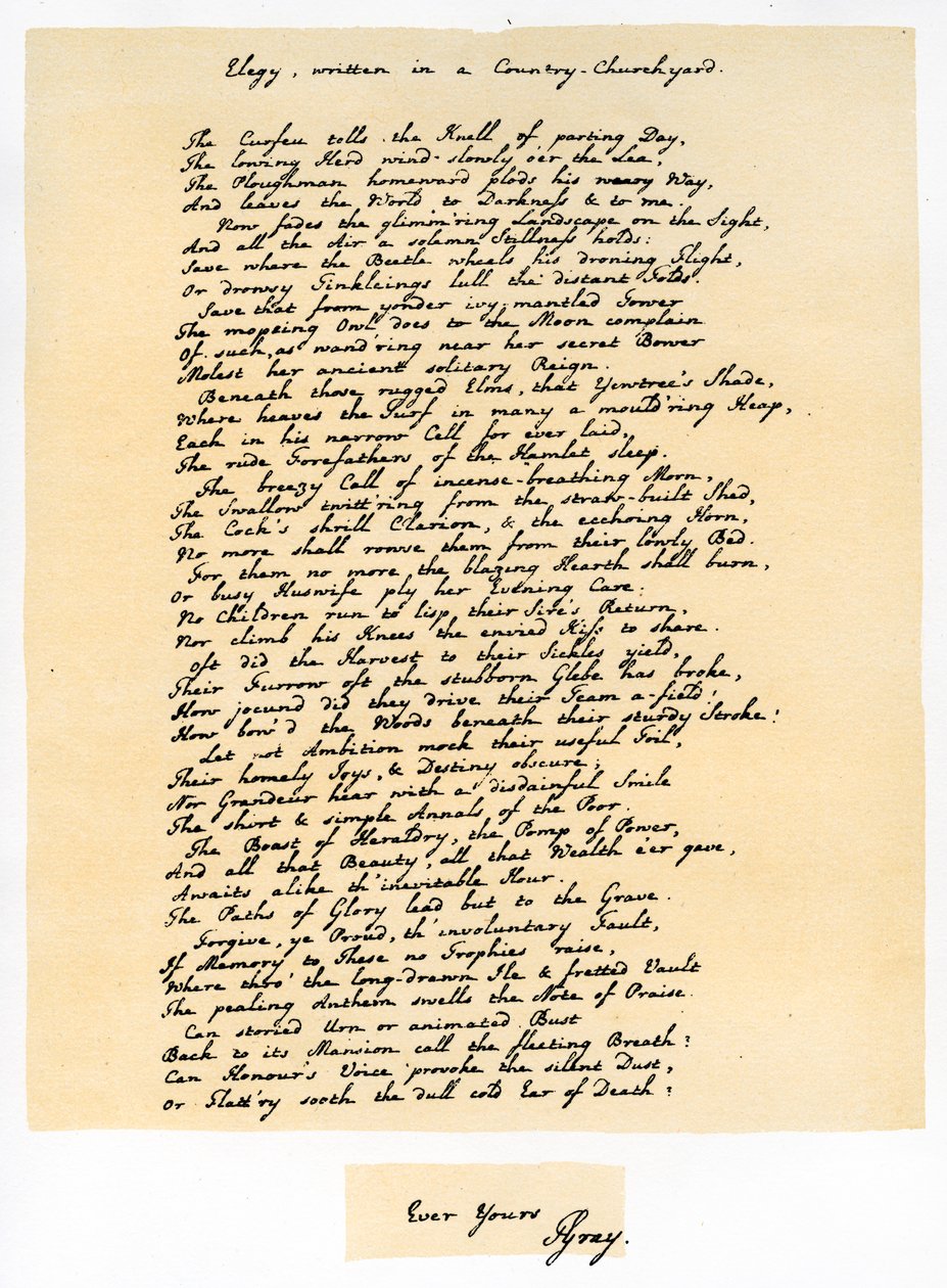 Vidéki templomkertben írt elégia, 1750. december 18. alkotó: Thomas Gray