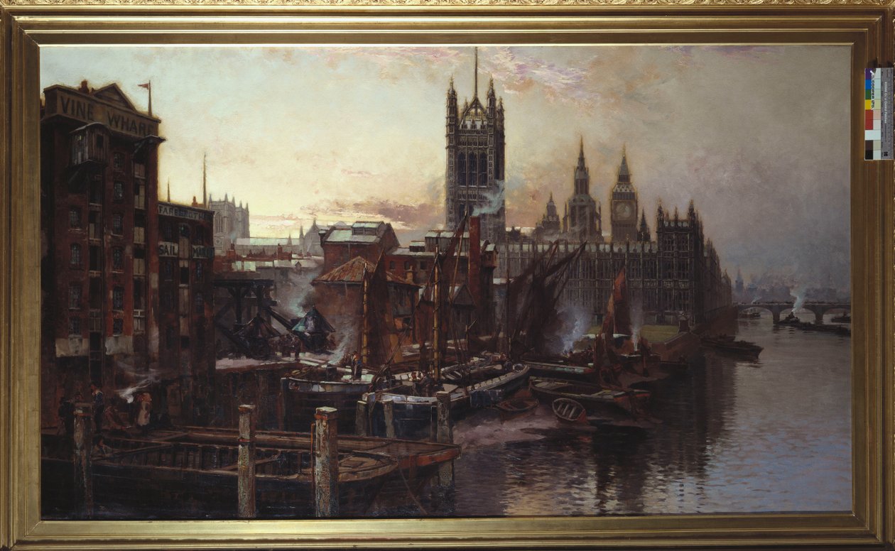 Kilátás a Parlament épületére a Temze folyó felől, London (olaj, vászon) alkotó: Thomas Greenhalgh