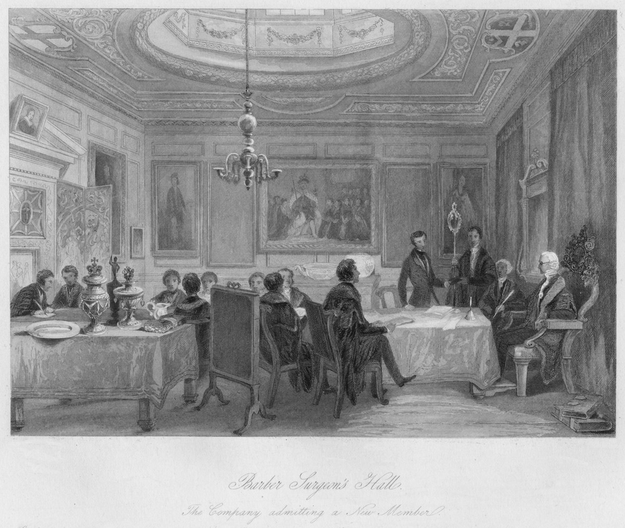 Borbély Sebészek Hall. A Társaság új tagot vesz fel, c1841 alkotó: Thomas H. Ellis