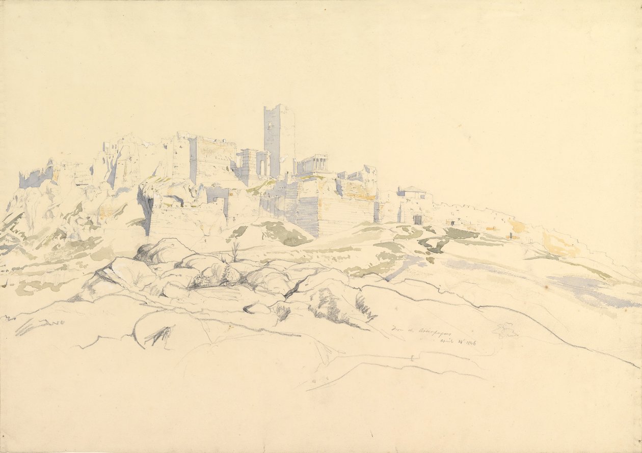 Az Akropolisz az Areopágusról, Athén, 1846. április 24. alkotó: Thomas Hartley Cromek
