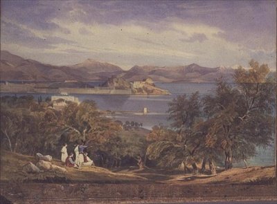 A korfui citadella Analipsisből (akvarell) alkotó: Thomas Hartley Cromek