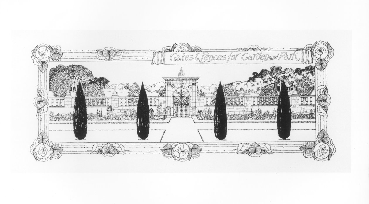 Kapuk és kerítések kertbe és parkba, a "A kertkészítés művészete és mestersége" című könyvből, 1900. alkotó: Thomas Hayton Mawson