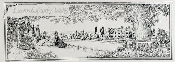 Lawns and Garden Walks, Thomas Mawson „A kertkészítés művészete és mestersége” című művéből, 1900-ban megjelent (metszet) (f/w fotó) alkotó: Thomas Hayton Mawson