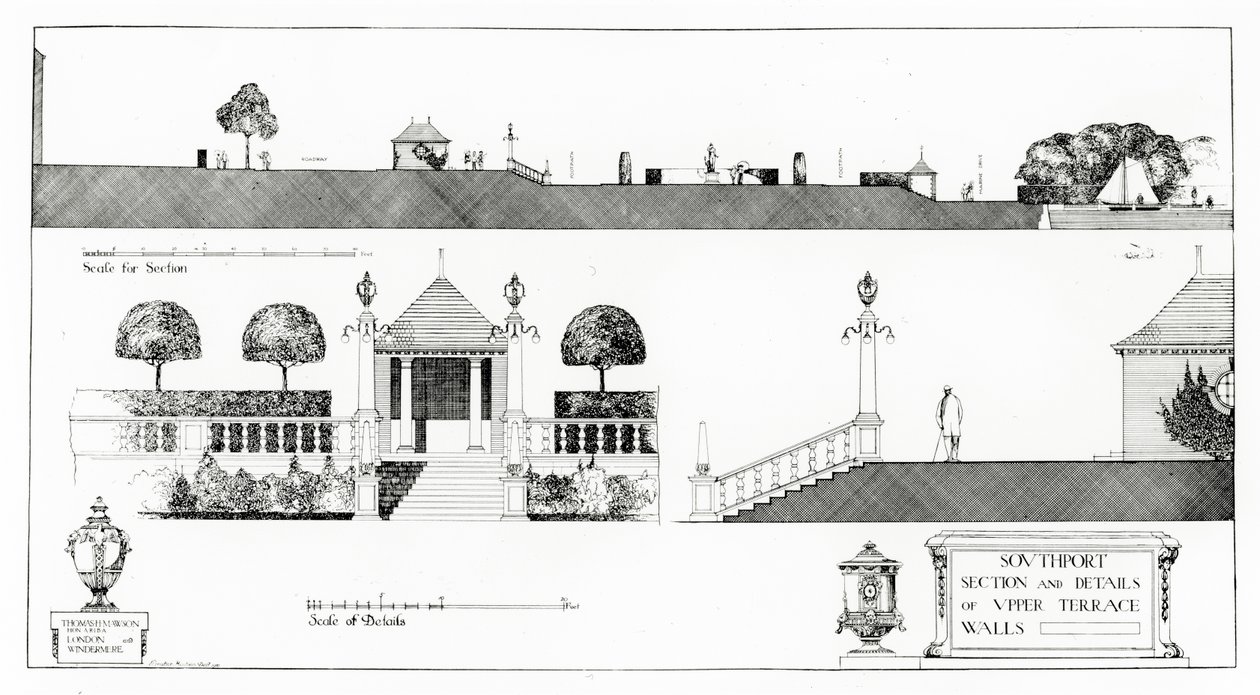 Southport: Section and Details of Upper Terrace and Walls, Thomas Mawson „Studies in Town Planning” című művéből, 1911-ben alkotó: Thomas Hayton Mawson