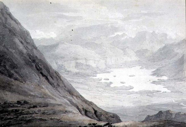 Derwentwater from Skiddaw (ceruza és akvarell, papír) alkotó: Thomas Hearne