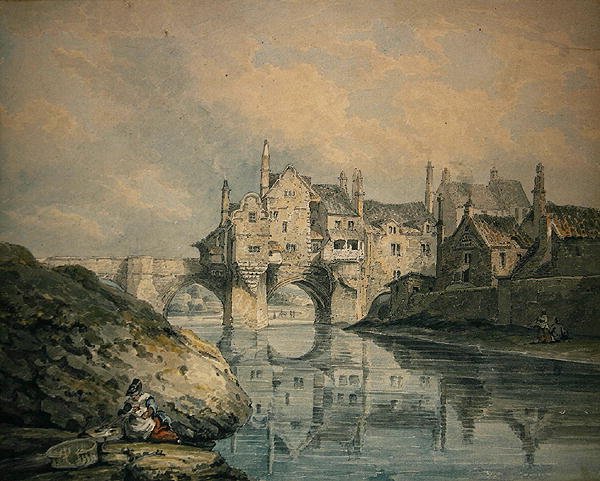 Elvet Bridge, Durham (akvarell papíron) alkotó: Thomas Hearne