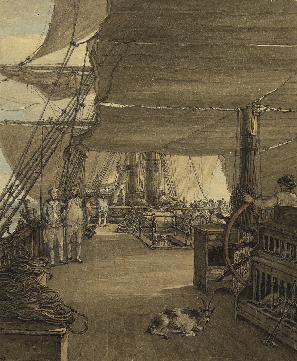 Jelenet a HMS "Deal Castle" fedélzetén, egy nyugat-indiai út során, 1775-ben. Akvarell alkotó: Thomas Hearne