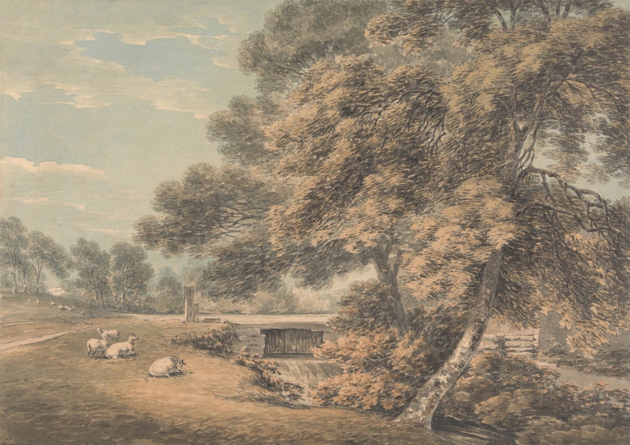 A fák és a folyó a leicestershire-i Coleorton Hall parkban alkotó: Thomas Hearne