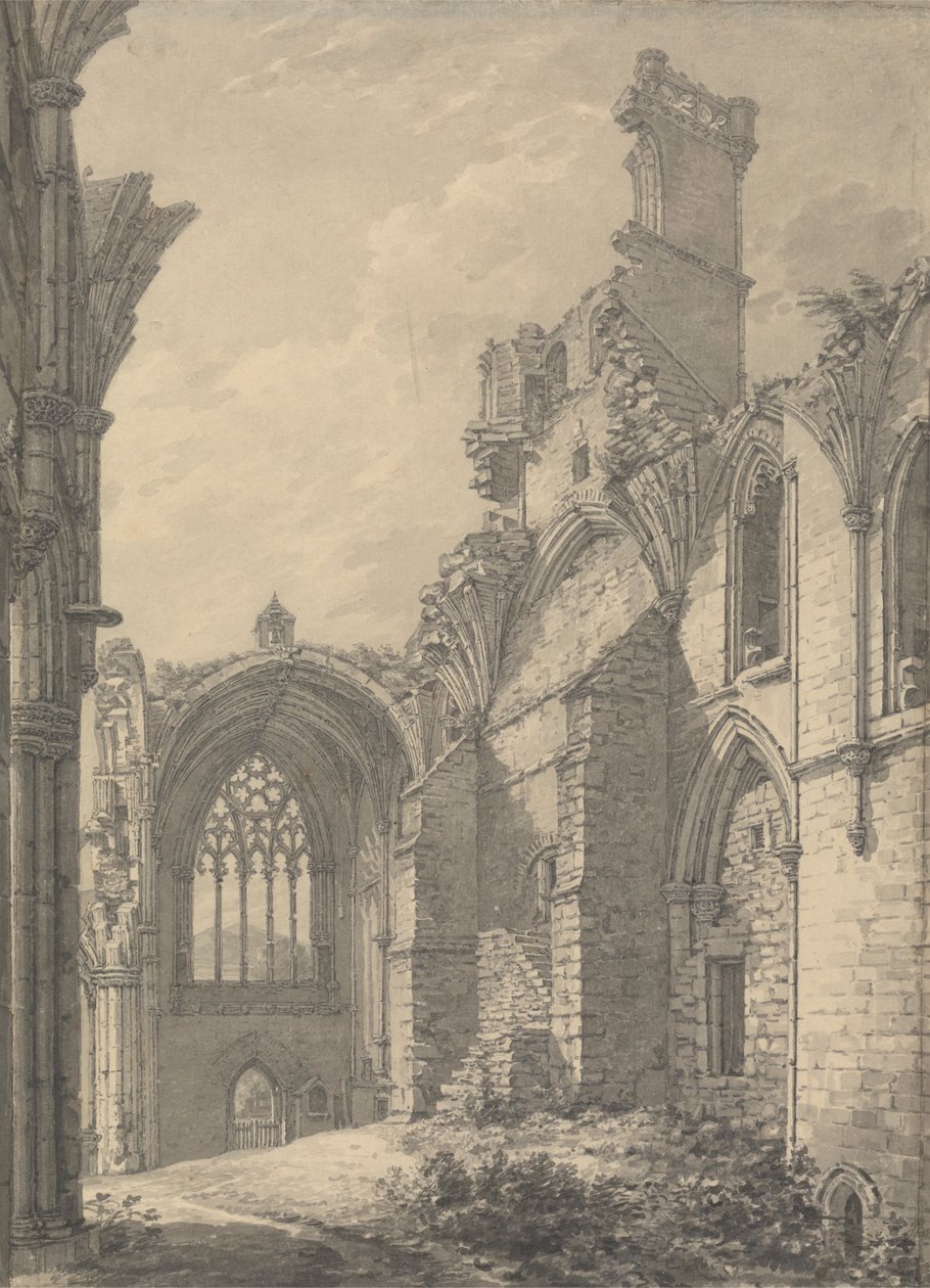 Melrose Abbey kereszthajója, 1778, Old Melrose közelében, a Tweed folyón, Roxburgh alkotó: Thomas Hearne