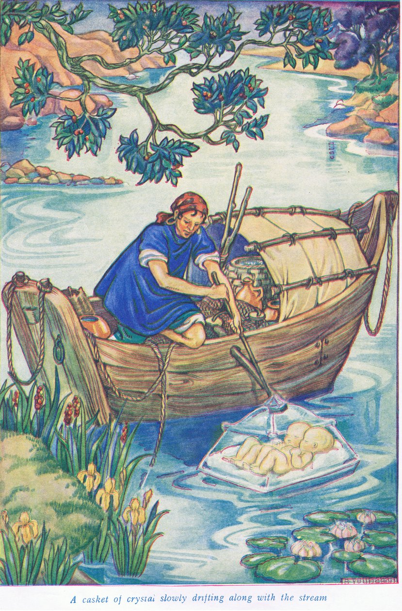 A patak mentén úszó kristálykoporsó (színes litográfia) alkotó: Thomas Heath Robinson