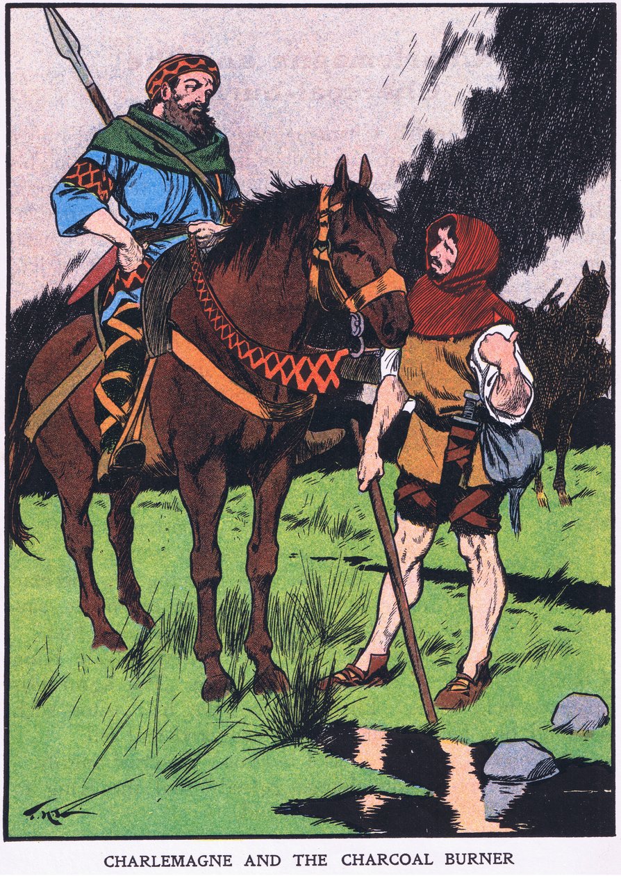 Nagy Károly és a szénégető (színes litográfia) alkotó: Thomas Heath Robinson