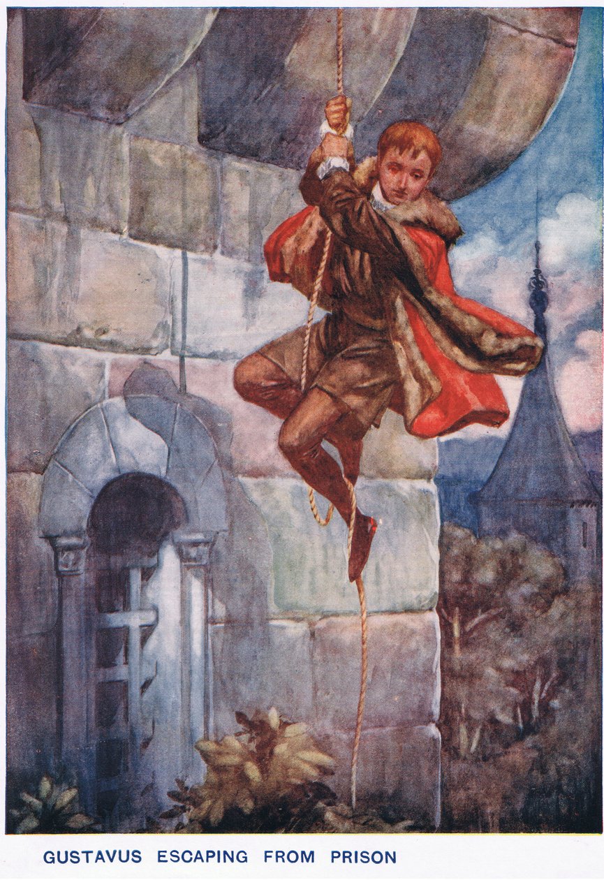 Gustavus megszökik a börtönből alkotó: Thomas Heath Robinson