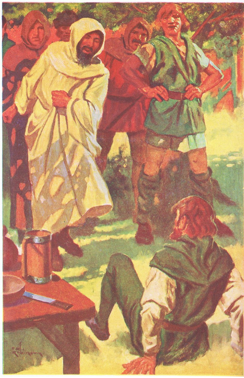 Feltűrte az ingujját, és felemelte a karját, és mellkason ütötte a törvényen kívüli férfit (színes lithó). alkotó: Thomas Heath Robinson