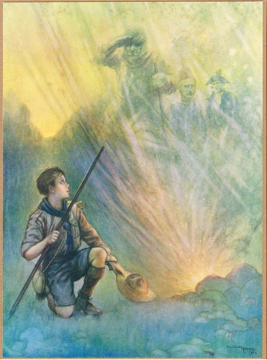A múlt hősei, illusztráció a "Newnes Pictorial Book of Knowledge" (színes litográfia) című könyvből. alkotó: Thomas Heath Robinson