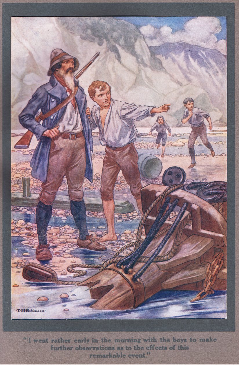 Elég korán reggel elmentem a fiúkkal, hogy további megfigyeléseket végezzek (színes litho). alkotó: Thomas Heath Robinson