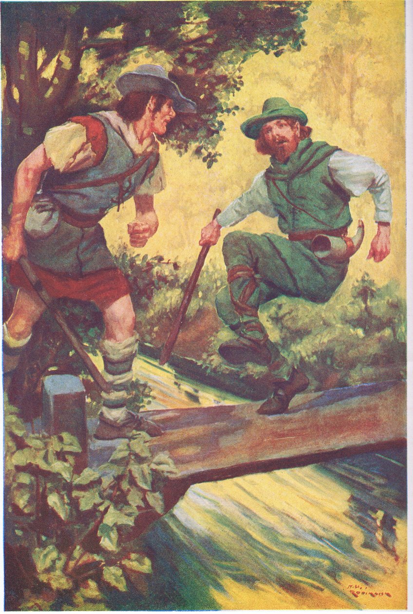 Egy szerencsétlen pillanatban megcsúszott a fadeszkákon (színes litográfia). alkotó: Thomas Heath Robinson