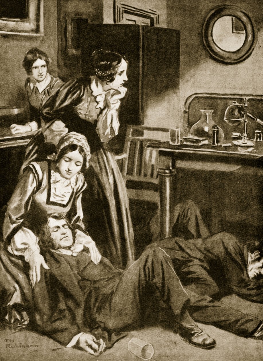 James Simpson és segédei felfedezik a kloroformot, 1847 novembere (litográfia) alkotó: Thomas Heath Robinson