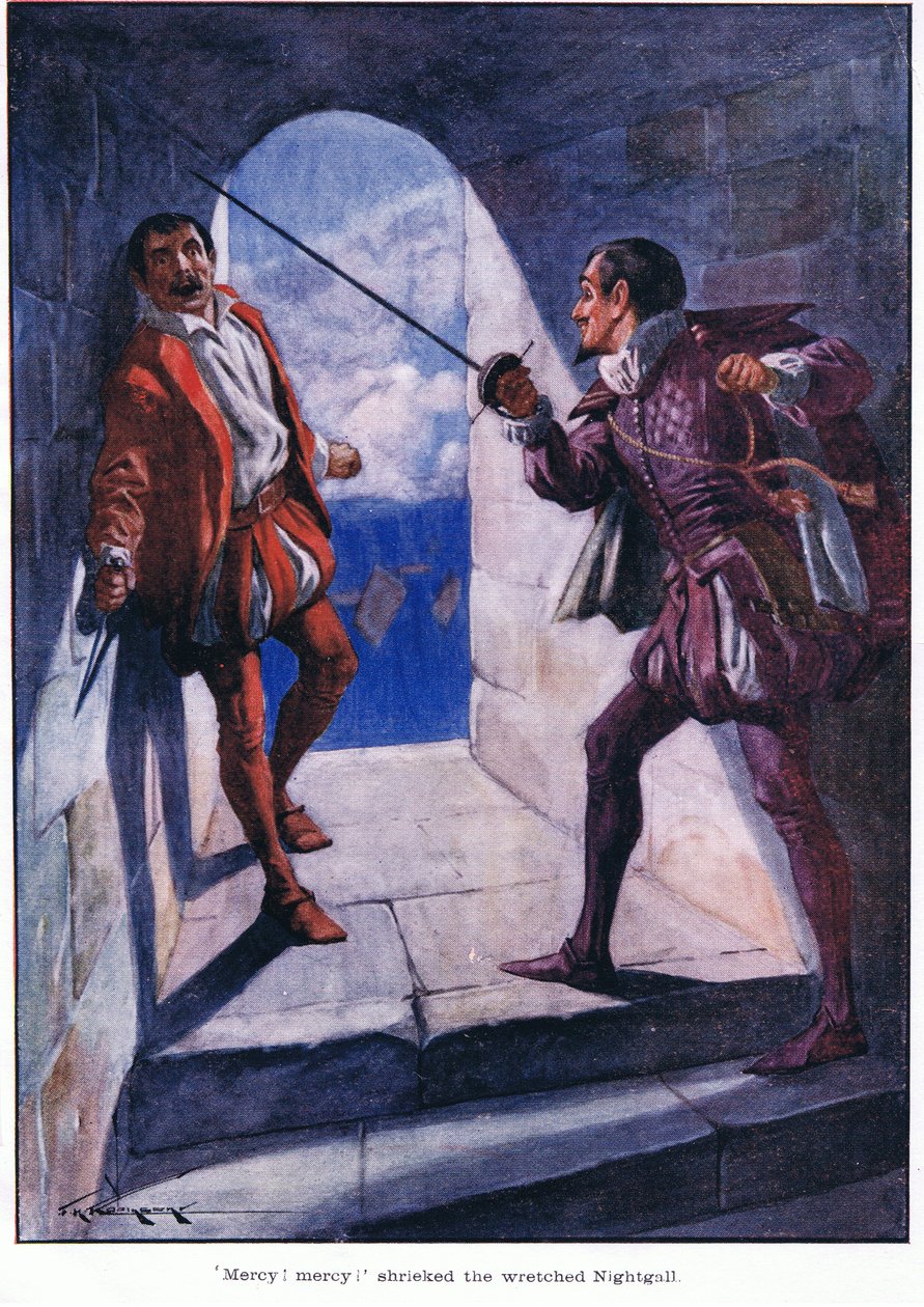 "Kegyelem! Kegyelem! Sikoltott a nyomorult Nightgall (színes litográfia) alkotó: Thomas Heath Robinson