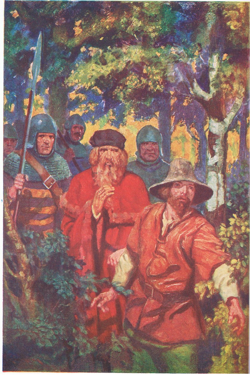 A seriff a társaságával Robin sarkában maradt (színes lithó) alkotó: Thomas Heath Robinson
