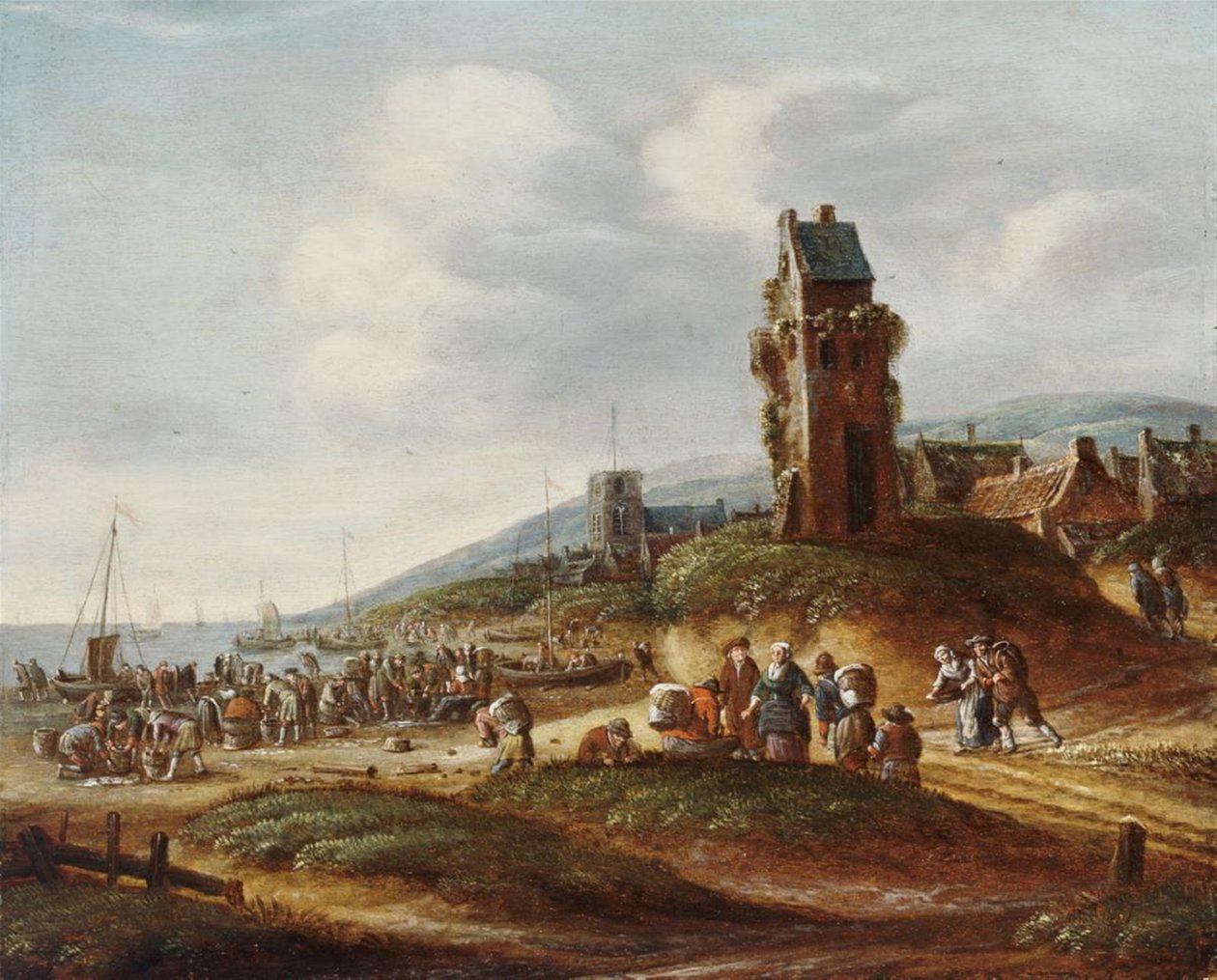 Halászok kirakodják fogásukat az Egmond melletti strandon alkotó: Thomas Heeremans