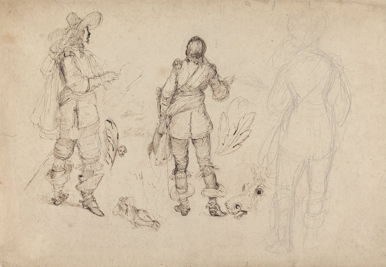 Cavaliers, Lófej és Plumes vázlatok oldala alkotó: Thomas Henry Nicholson