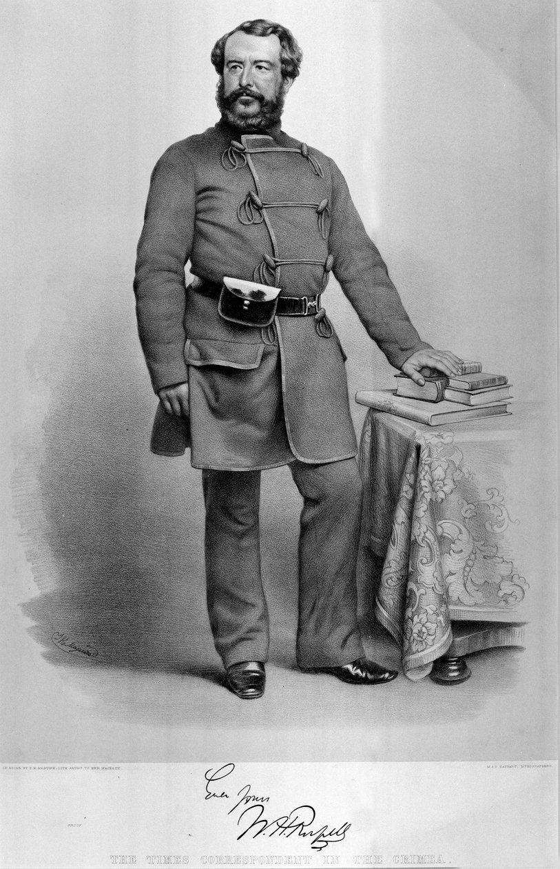 Portré W.H. Russell (1820-1907) A Times Krím-félszigeti tudósítója, autogramjának fakszimiléjével, 1855-ben alkotó: Thomas Herbert Maguire