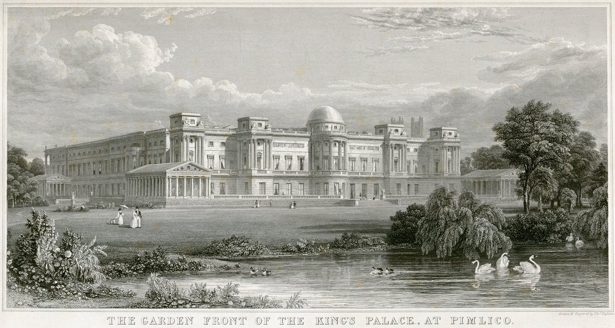 "A Pimlico királyi palota kertje" Buckingham-palota, London, 1829 alkotó: Thomas Higham