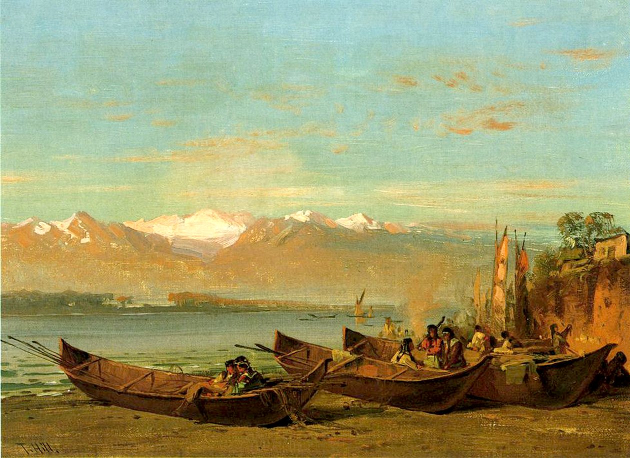 A lazacfesztivál, Columbia folyó, 1888 körül alkotó: Thomas Hill