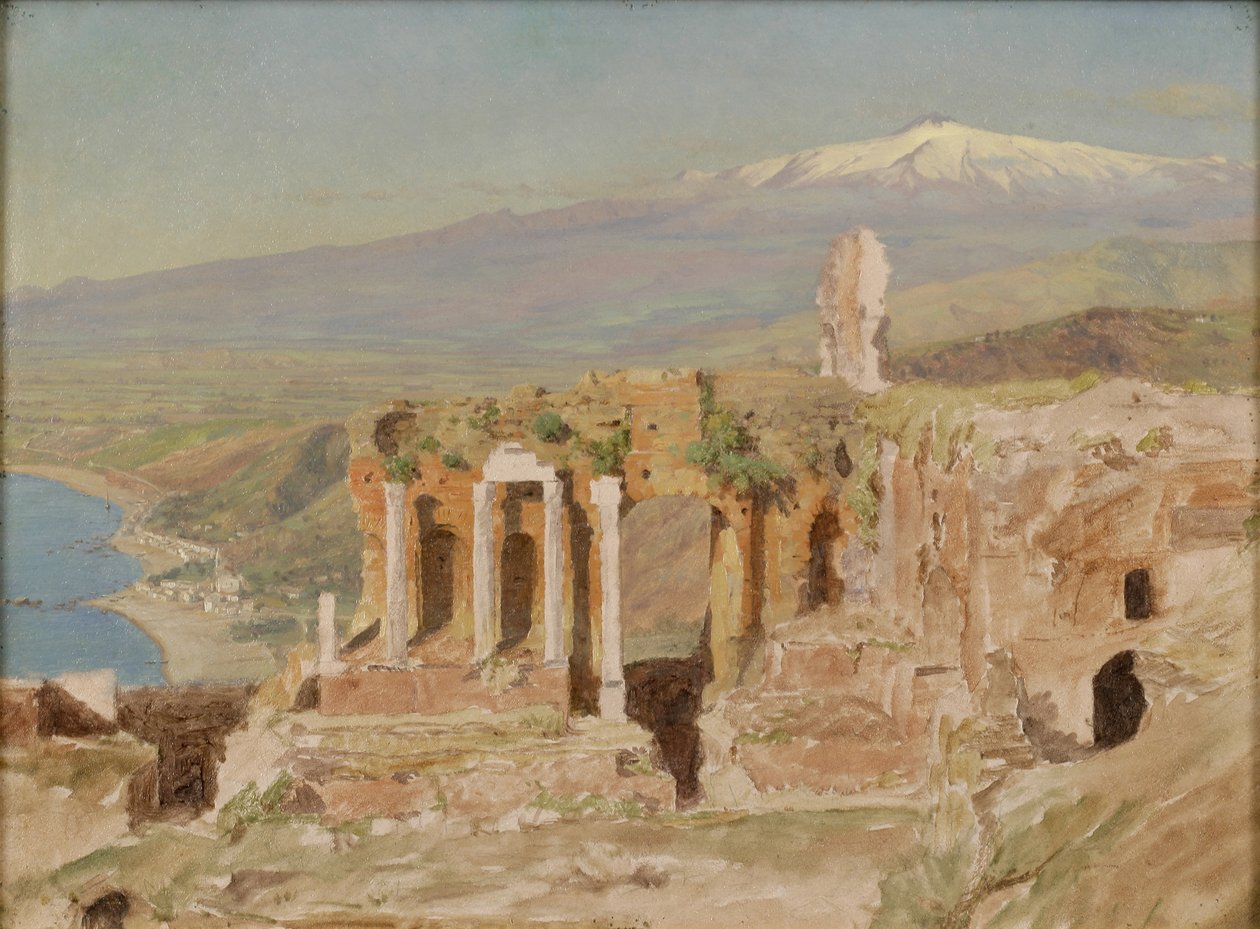 Kilátás a görög színház romjaira Taormina és az Etna, Szicília alkotó: Thomas Hiram Hotchkiss