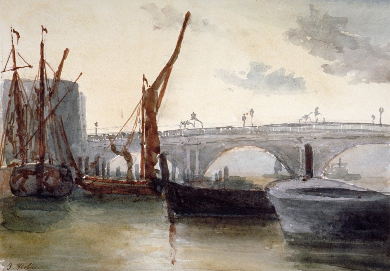 Kilátás a Blackfriars Bridge-re, csónakokkal az előtérben, London, c1835 alkotó: Thomas Hollis