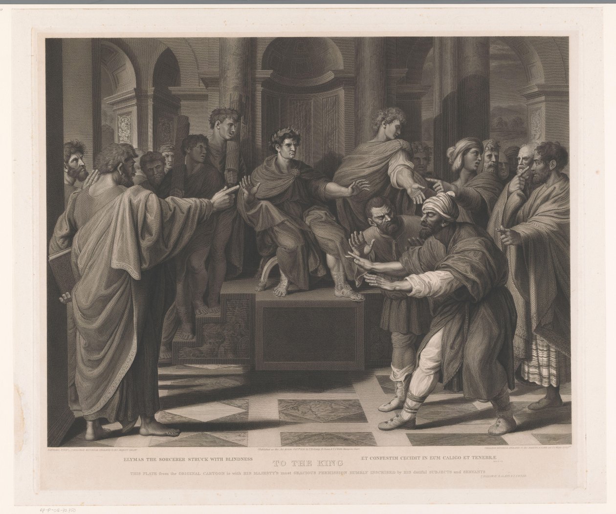 Elymast elvakította Pál Elymas, a varázsló megvakult (cím a tárgyon) Nyomatok Raphael után (sorozat címe) The Raphael Cartoons (sorozat címe) alkotó: Thomas Holloway