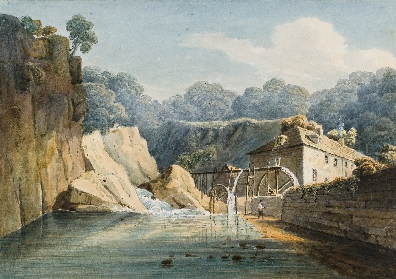 Aberdulais Mill (akvarell és ceruza, papír) alkotó: Thomas Hornor
