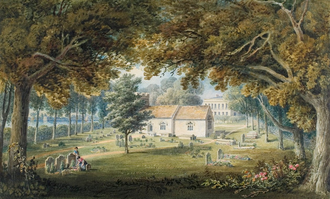 Briton Ferry, Churchyard (akvarell, ceruza és gumiarábikum papíron) alkotó: Thomas Hornor
