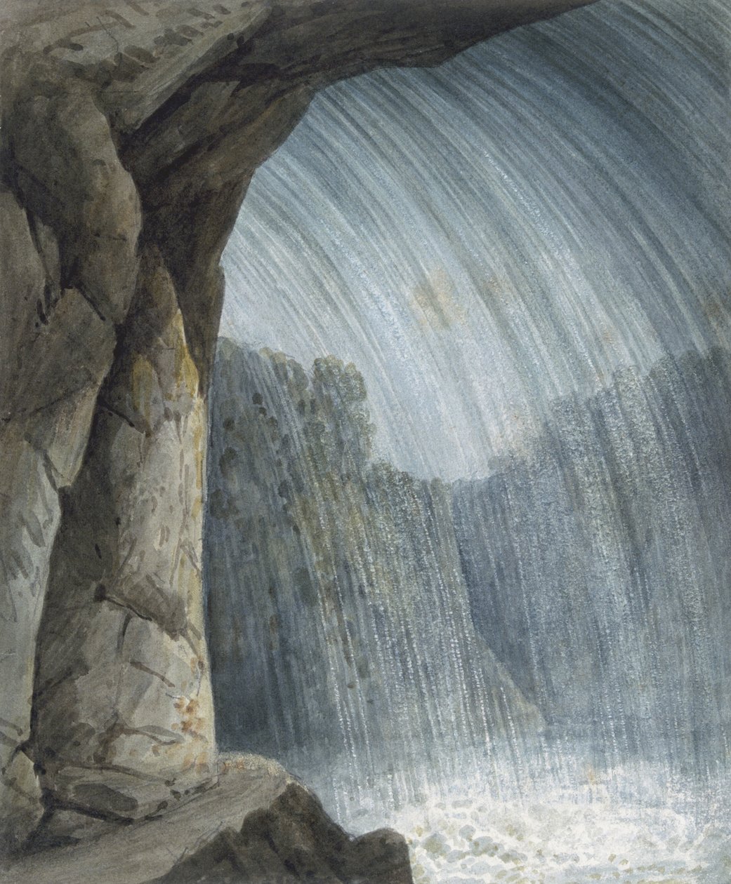 A vízesés alatt (akvarell és kréta, papír) alkotó: Thomas Hornor