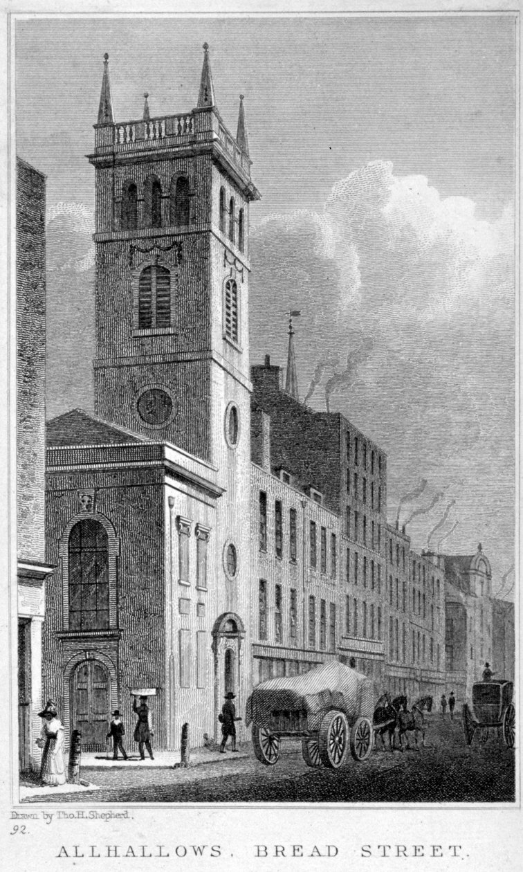 All Hallows Church, Bread Street, London, 1829 alkotó: Thomas Hosmer Shepherd