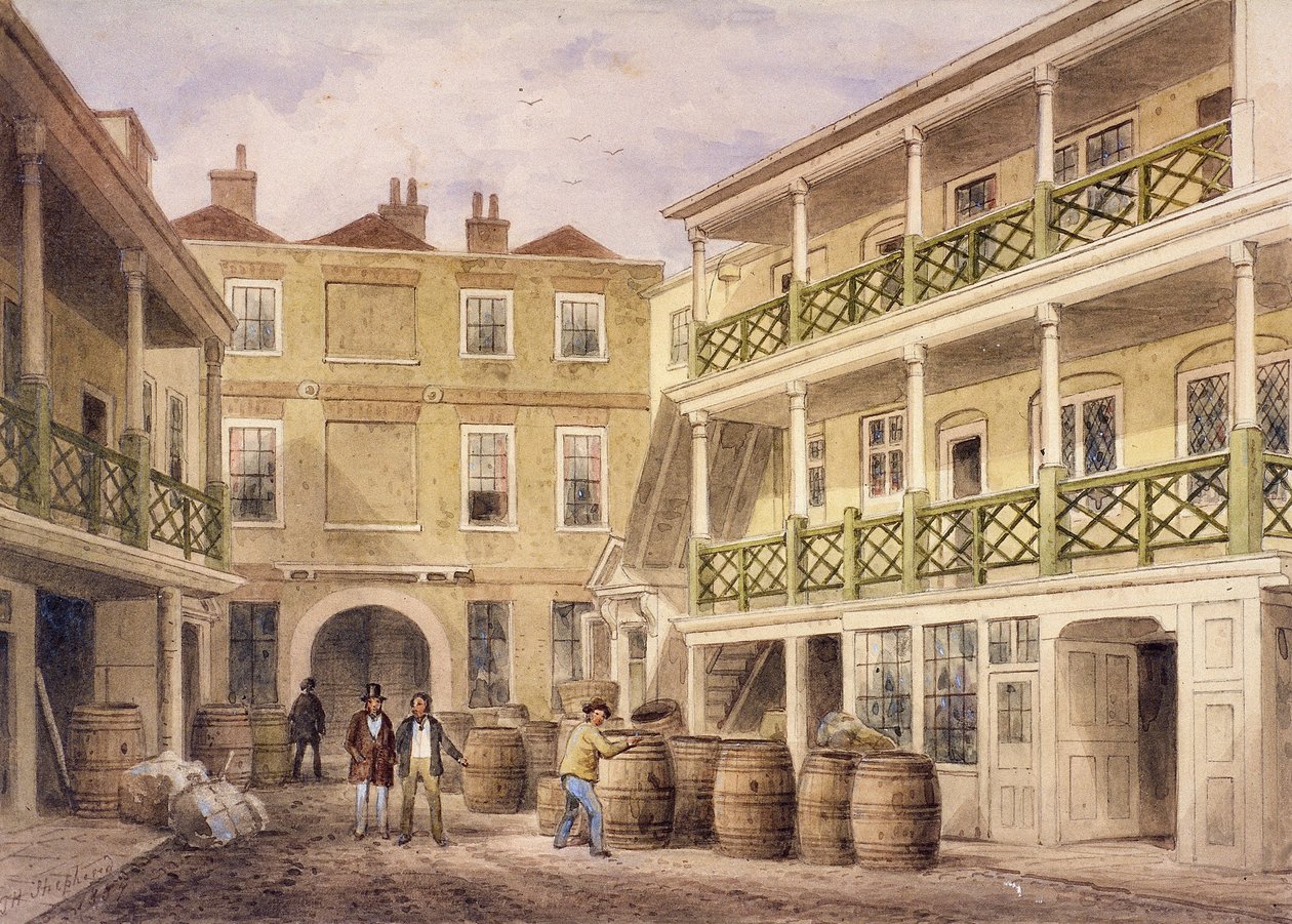 Bell Inn, Aldersgate Street, London, 1857 alkotó: Thomas Hosmer Shepherd
