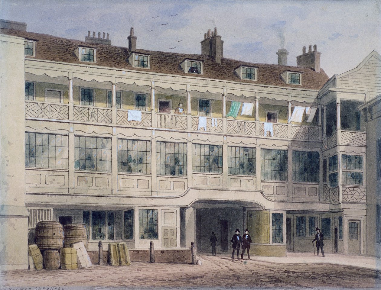 Belle Sauvage Yard, Ludgate Hill, London, 1850 alkotó: Thomas Hosmer Shepherd