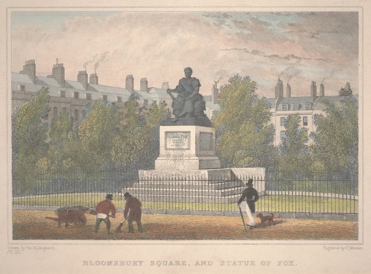 Bloomsbury tér Róka-szoborral, Charles Mottram metszetével (1806-76) alkotó: Thomas Hosmer Shepherd