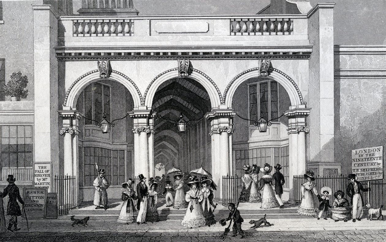 Burlington Arcade, Picadilly, metszet: William Tombleson, 1828 alkotó: Thomas Hosmer Shepherd