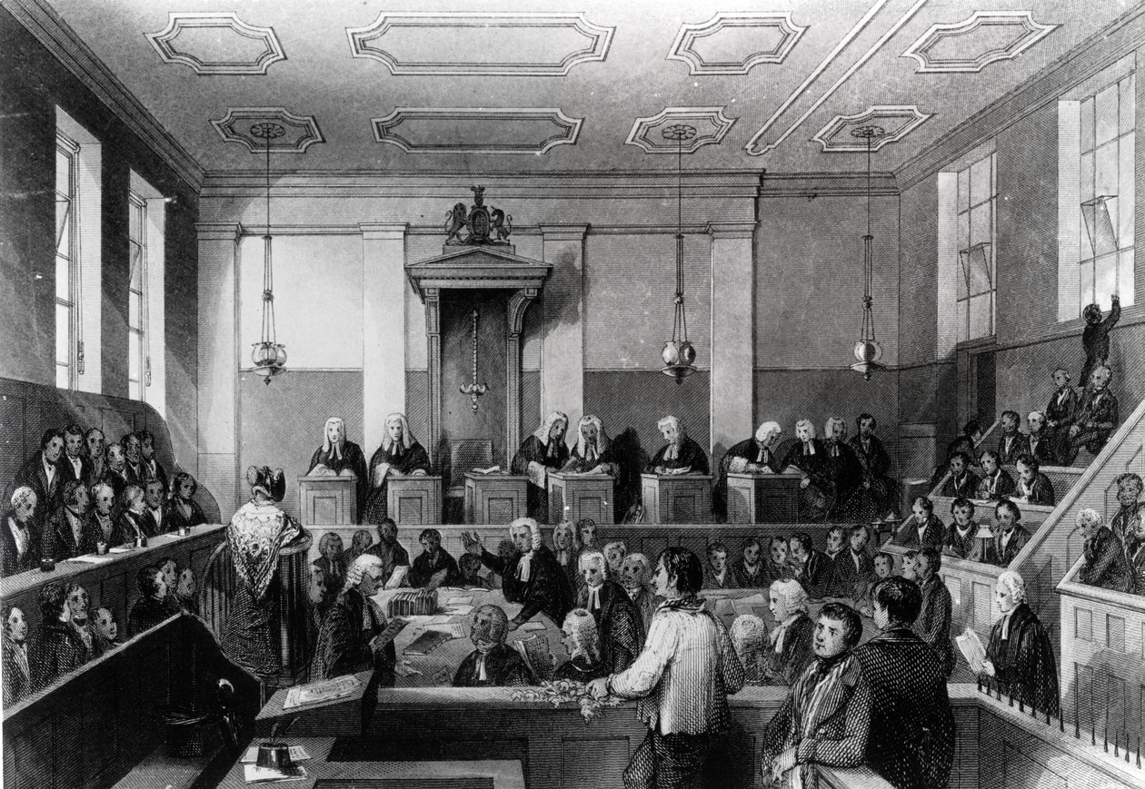 Központi Büntetőbíróság, The Old Bailey, metszett H. Melville alkotó: Thomas Hosmer Shepherd