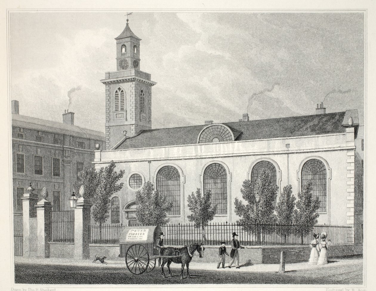 Szent Mária-templom, Aldermanbury, a „London és környéke a tizenkilencedik században” kocsmából. Jones und Co., 1827-1829 alkotó: Thomas Hosmer Shepherd