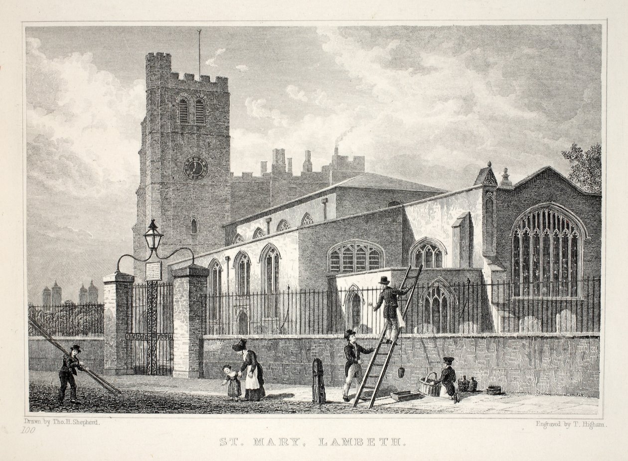 Szent Mária-templom, Lambeth, a „London és környéke a tizenkilencedik században” kocsmából. Jones und Co., 1827-1829 alkotó: Thomas Hosmer Shepherd